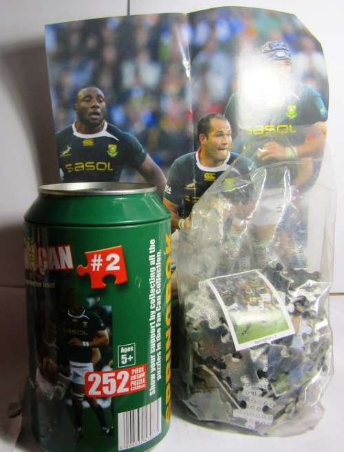 SPRINGBOK COLLECTION FAN CAN #2 WITH FOURIE DU PREEZ - NEW PUZZLE IN UNOPENED PLASTIC BAG INSIDE
