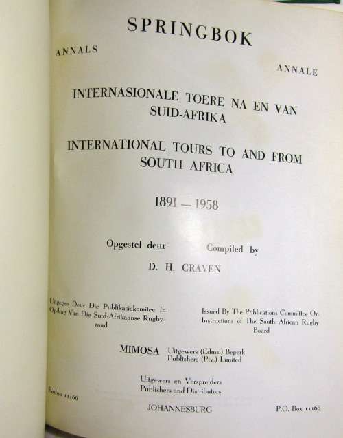 Springbok Annals - Annale 1891 - SPRINGBOK INTERNATIONAL TOURS TO AND FROM SOUTH AFRICA 1891-1958