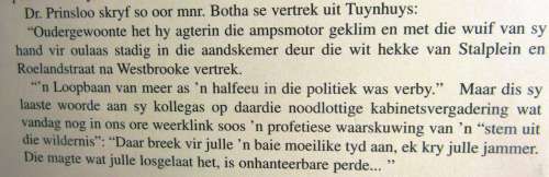 STEM UIT DIE WILDERNIS `N BIOGRAFIE VAN PW BOTHA DEUR DR DAAN PRINSLOO