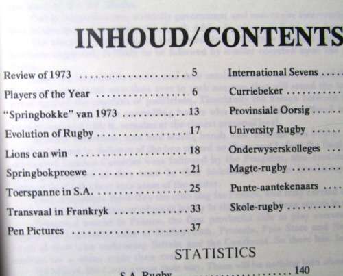 SOUTH AFRICAN RUGBY ANNUAL BOOK/JAAR BOEK 1974