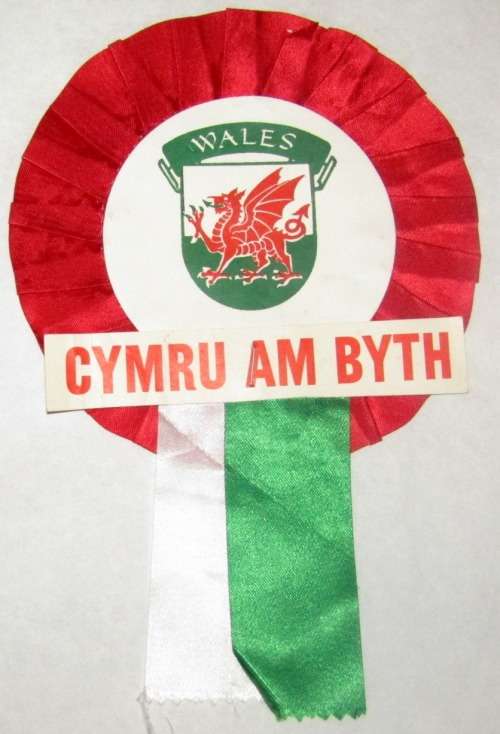 WALES ROSETTE DATING FROM 1982 - DIAMETER 14cm - BOUGHT IN CARDIFF (CYMRU AM BYTH  Wales)