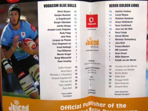 Blue Bulls vs Golden Lions 6 September 2014  Signed by Springbok Rudy Paige