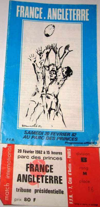 FRANCE vs ENGLAND  Parc des  - Princes Paris - 20 February 1982  Match Ticket Included