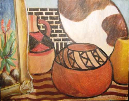 STILL LIFE OIL on BOARD BY Prof. OJP OXLEY #4 (Professor in Art -  Natal Tech Art  School 1940`s)