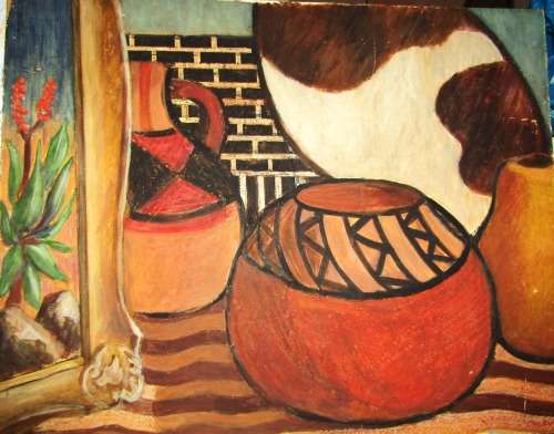 STILL LIFE OIL on BOARD BY Prof. OJP OXLEY #4 (Professor in Art -  Natal Tech Art  School 1940`s)