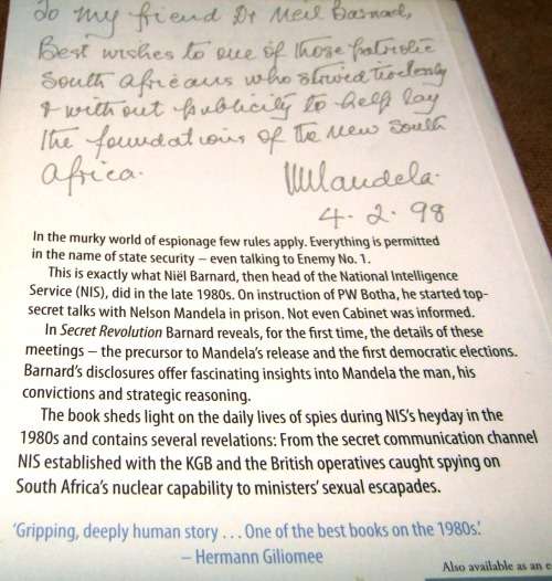 Secret Revolution - Memoirs of a Spy Boss  by Niel Barnard - Book sheds Light on Spies