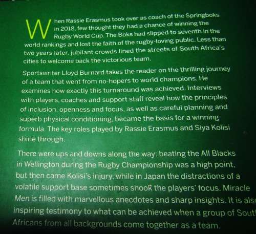 Miracle Men - How Rassie`s Springboks Won the World Cup by Lloyd Burnard - A Must Have Rugby Book