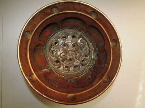 Old Copper Pot For Flower Arrangements With Glass Piece to Arrange Flowers