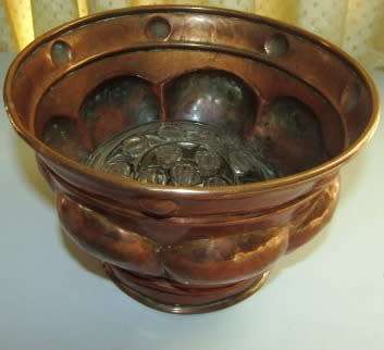 Old Copper Pot For Flower Arrangements With Glass Piece to Arrange Flowers
