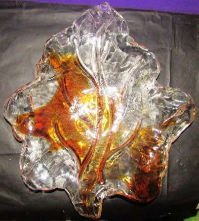 Decorative Ornamental Design Two Coloured Leave Design Pressed  Solid Glass- Heavy