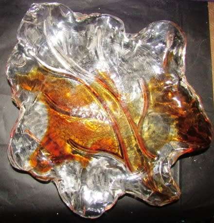 Decorative Ornamental Design Two Coloured Leave Design Pressed  Solid Glass- Heavy
