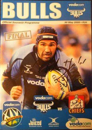 Bulls vs Chiefs 2009 Super XIV Final Signed by Victor Matfield Most Capped Springbok