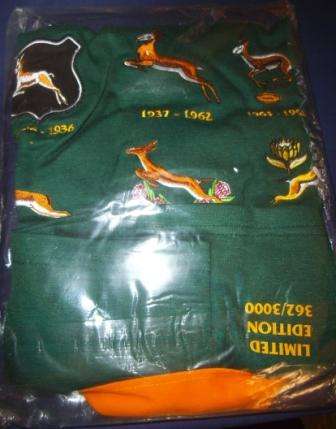 Limited Edition of Commemorating Springbok Rugby Rugby Jersey No 362/3000 with CoA Combo