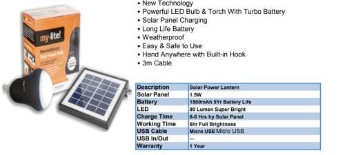 SOLSAVE  Solar Powered Light (SG-MYLITE)