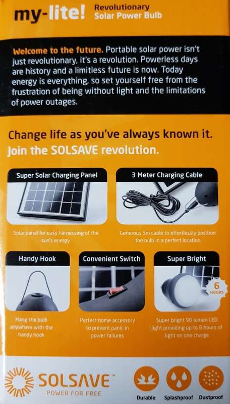 SOLSAVE  Solar Powered Light (SG-MYLITE)