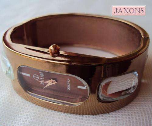 Ladies Fashionable Bracelet Watch - Copper coloured, two Stone Watch 6190