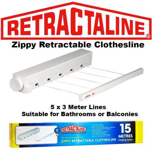 Zippy Retractaline - Retractable Washing Line Ideal for Bathrooms and Balconies