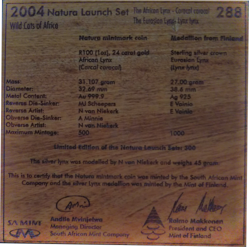 2004 - Natura Launch Set ~ Wild Cats ~ Caracal ~ RARE 1 of 300