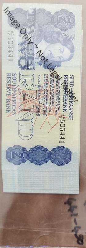 1981 De Kock 1st issue R2(Two Rand) A4/12 prefix ~ Crisp uncirculated with consecutive numbers