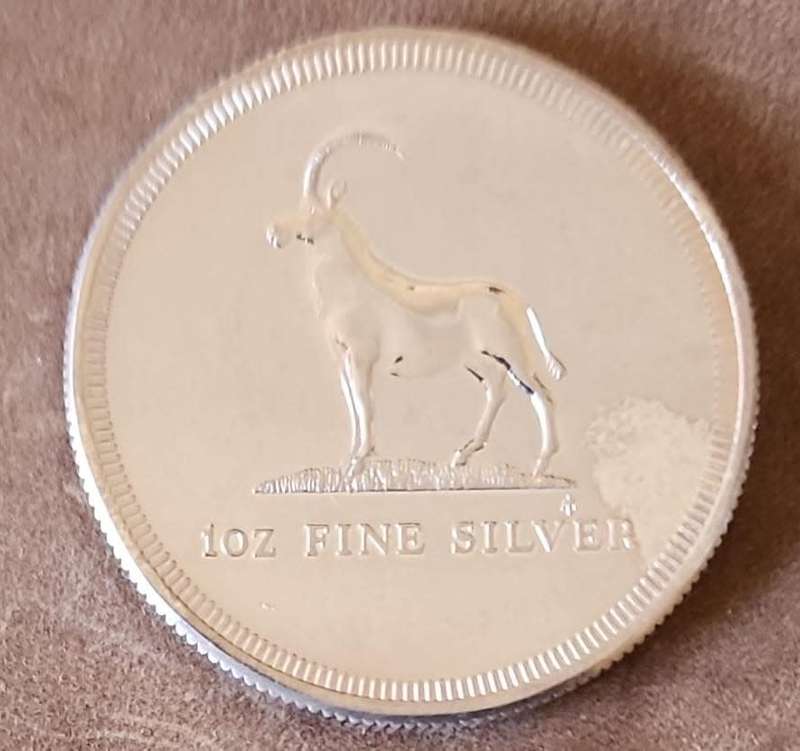1975 LIVINGSTONE MINT Rhodesian Bullion 1 oz Fine Silver Coin