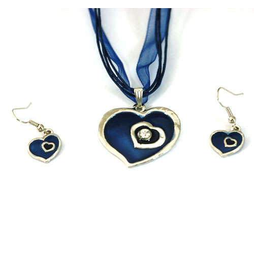 BLUE FANCY HEART GEMSTONE NECKLACE AND EARRINGS SET
