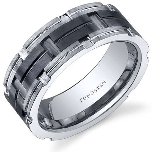 Brushed Finished Mosaic Design Center Black Mens Tungsten Carbide Wedding Band