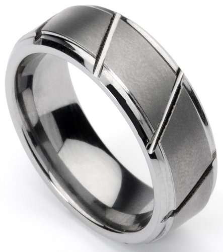 Men's Tungsten Ring/ Wedding Band, Slatted Design (IN STOCK)