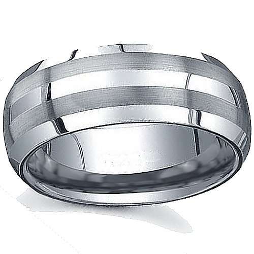 Tungsten Carbide Wedding Band 8MM Double Brush Stripes (IN STOCK)