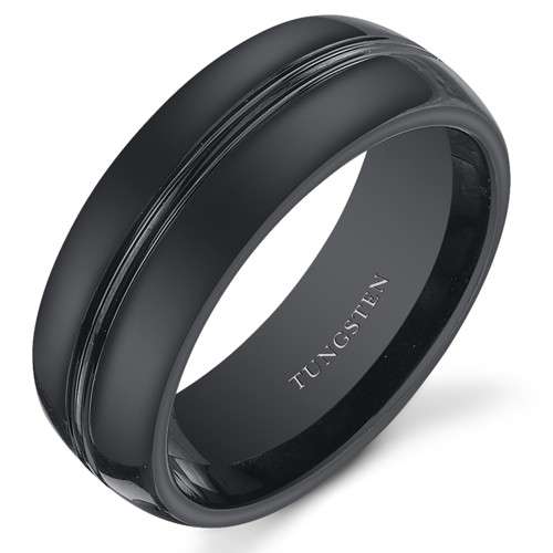 Double Groove 8mm Mens Black Tungsten Ring