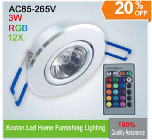 3W RGB Color Changing Ceiling LED Downlight With Remote Controller