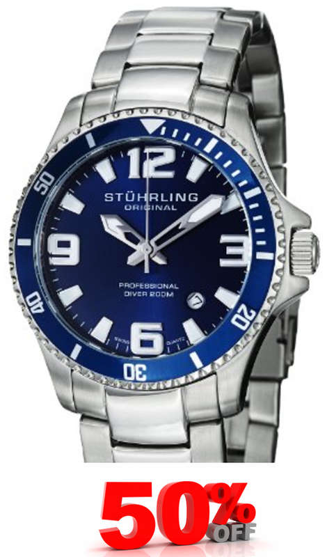 Stuhrling Original Men's Aquadiver Regatta Champion Professional Diver Swiss Quartz  (REDUCED)
