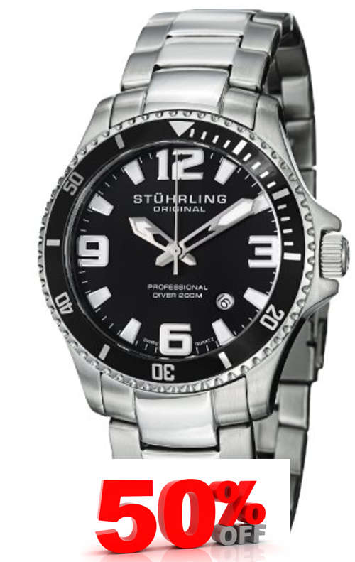 Stuhrling Original Men's Aquadiver Regatta Champion Professional Diver Swiss Quartz (REDUCED)