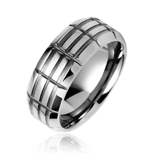 Grid Pattern Tungsten Geometric Band Ring