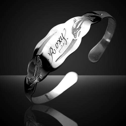 Dolphin Stainless Steel Open Ended Bracelet with Engraving