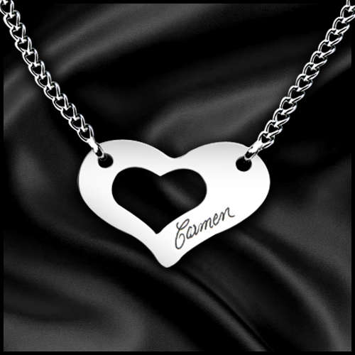 Stainless Steel Open Heart Pendant with Engraving