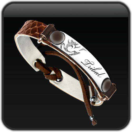 Stainless Steel Leather Strap Bracelet (Tribal) with Engraving