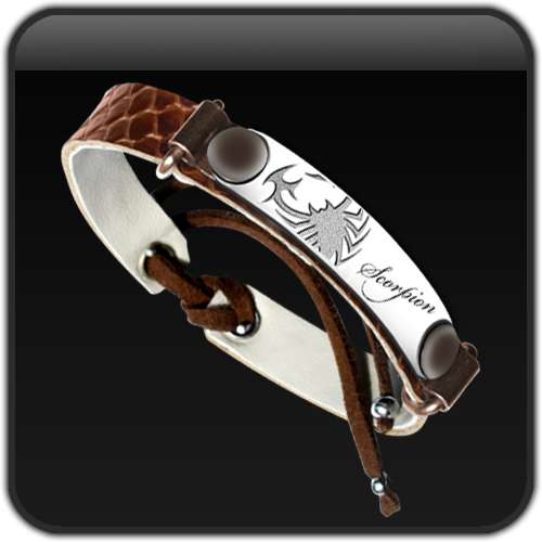 Stainless Steel Leather Strap Bracelet (Scorpion) with Free Engraving