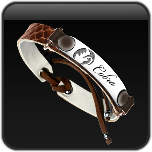 Stainless Steel Leather Strap Bracelet (Cobra) with Free Engraving