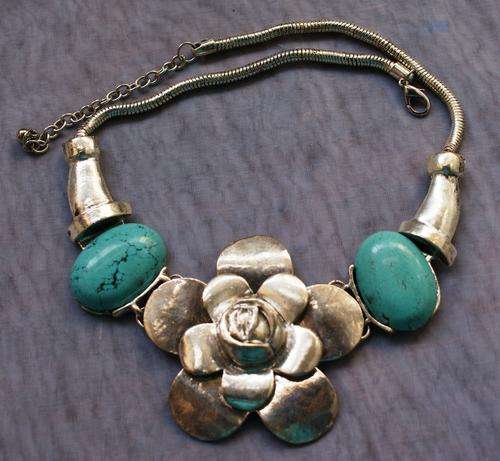 Stunning Turquoise Tibetan Silver Rose Necklace