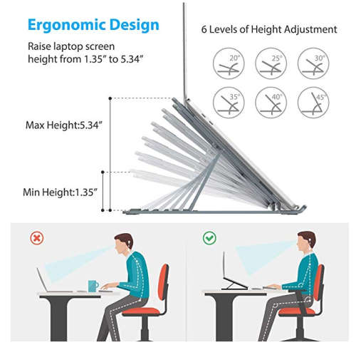 Laptop Stand - Portable Foldable & Adjustable Aluminium with non-slip padding