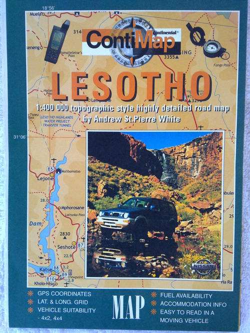 Detail Map of Lesotho. Ideal for 4x4. Includes GPS coordinates