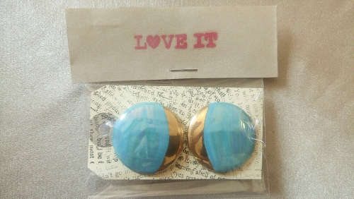 Retro Turquoise and Gold Round Earrings - 1980's