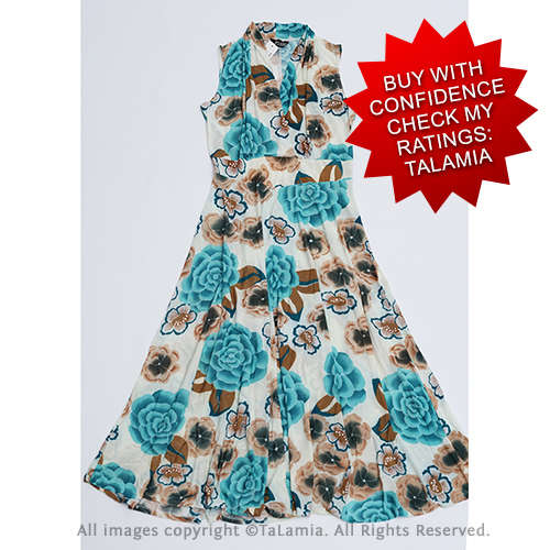 Stunning v-neck halter look blue florals on cream white flowing dress