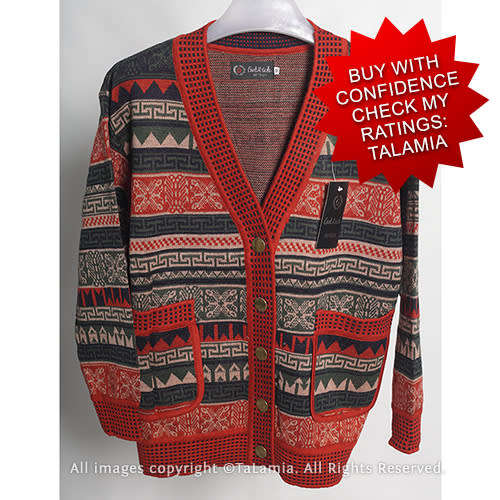 Red trim red v-neck geometric patterns button up jersey