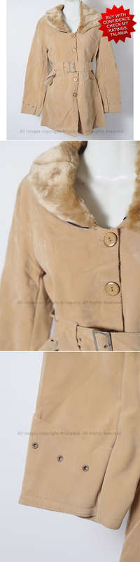 Ladies long faux suede coat with removable fur collar