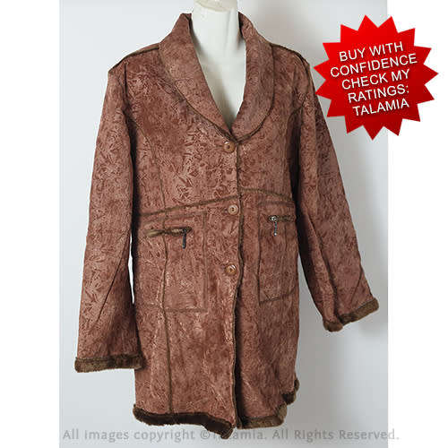 Large ladies rich brown faux suede coat with fur lining