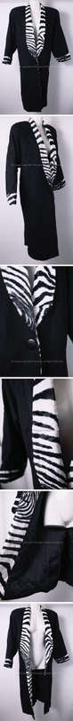 Womens black long coat with zebra faux fur trim