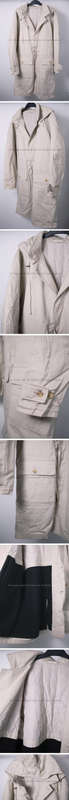 Mens stone cream longer length jacket with so many utility pockets and removable hood