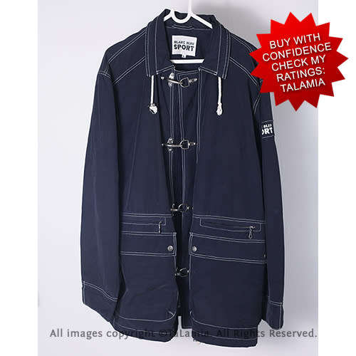 Mens dark navy blue (almost black) sport jacket with metal clasp closures