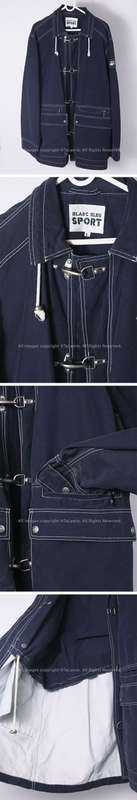 Mens dark navy blue (almost black) sport jacket with metal clasp closures